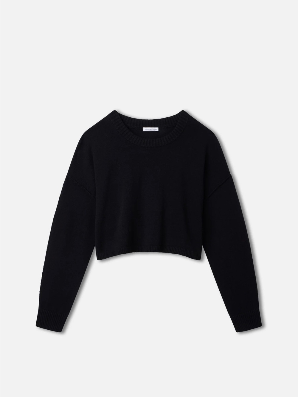 Good American Cozy Knot Black Cropped Crewneck Sweater